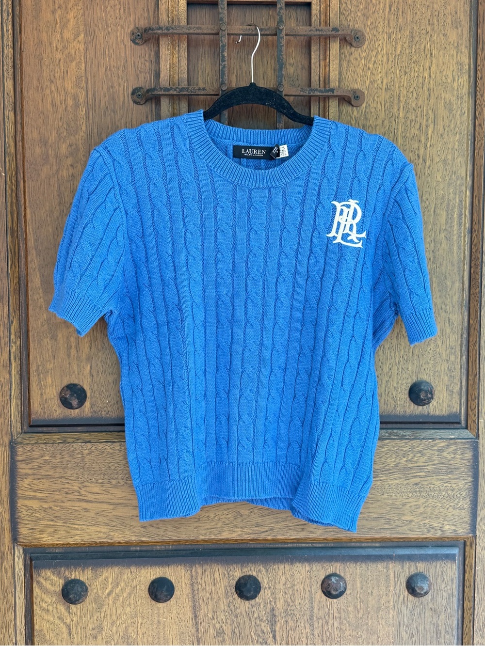 Lauren Ralph Lauren Blue Cable-Knit Short-Sleeve Sweater Size XL